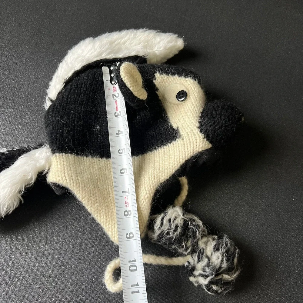 DeLux Kids Skunk Trapper Hat Wool Blend Fleece Lined Animal Earflap Black White